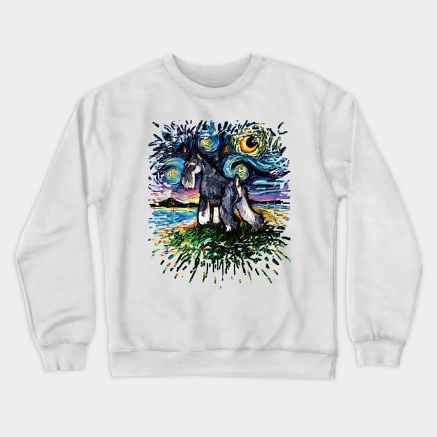 Standard Schnauzer Night (Splash Version) Crewneck Sweatshirt by sagittariusgallery